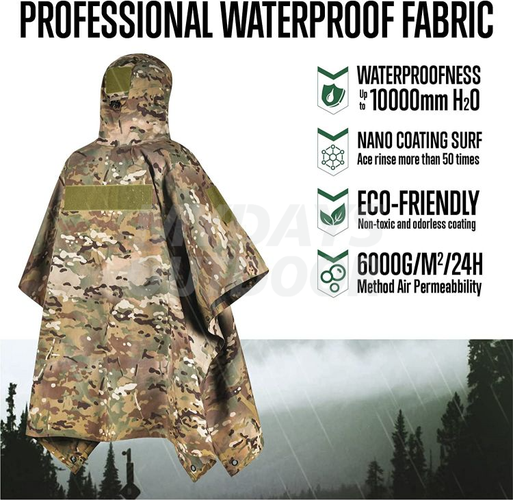 USGI Industries Military-Style Rip Stop Rain Poncho - Water Resistant, Hooded, Multiple Colors