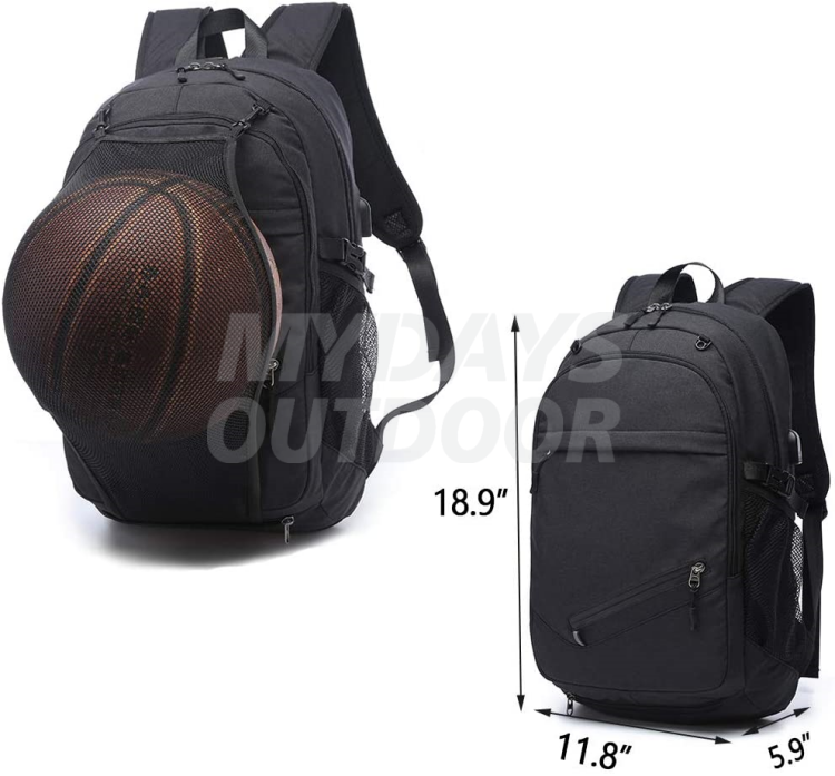 Waterproof Sports Basketball Backpacks Bags for Laptop Soccer with Mesh Ball Compartment Black MDSSB-4