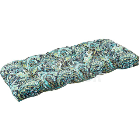 Outdoor/Indoor Pretty Paisley Navy Tufted Loveseat Cushion, 44" x 19" MDSGE-7