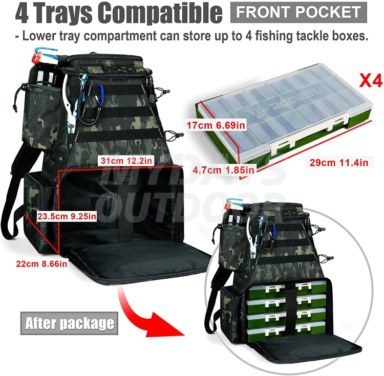 Large Storage Fishing Backpacks with Two Fishing Rods Holders MDSFB-2 