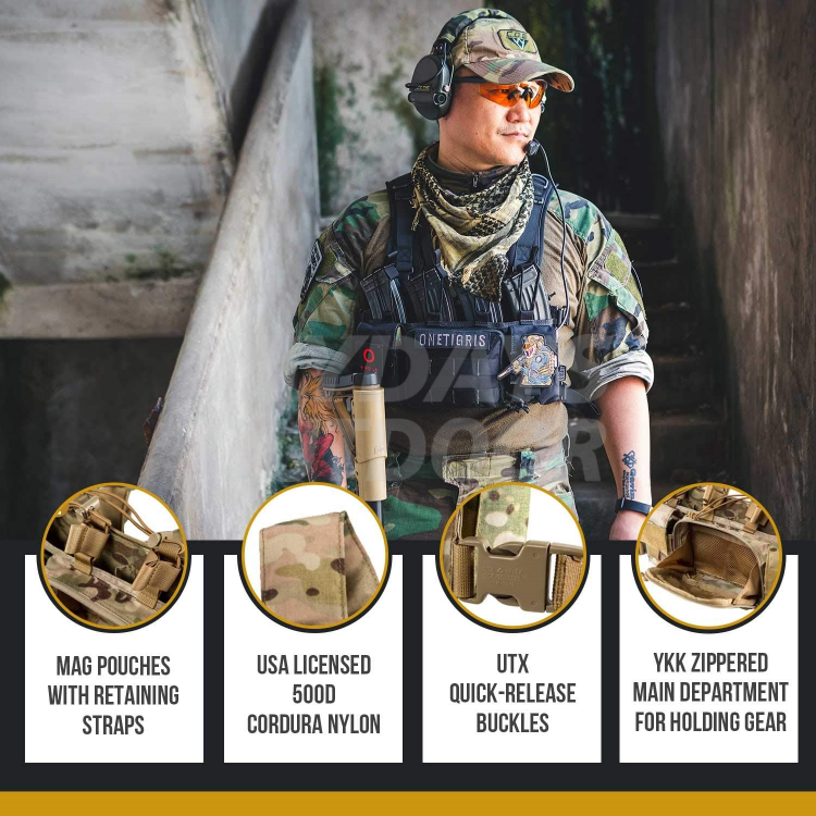 Tactical Chest Rig Bag Sports Vest with 5.56/7.62 Rifle & Pistol Mag Pouch & X Strap MDSSC-5